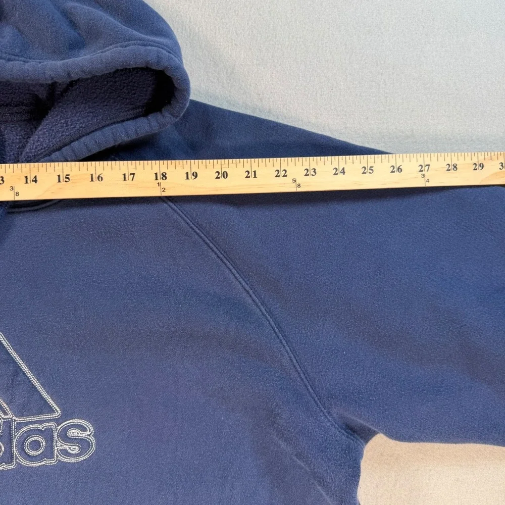 Adidas Mens Vintage Embroidered Logo Hoodie Navy Blue Fleece Pullover Large